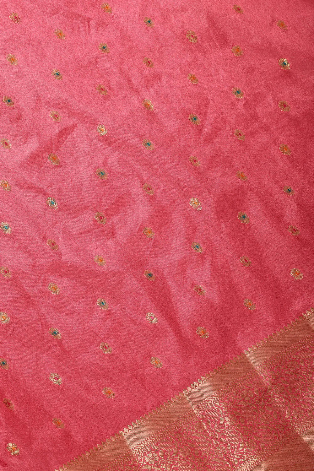 Dark Pink Cotton Zari & Resham Woven Saree - Image 4