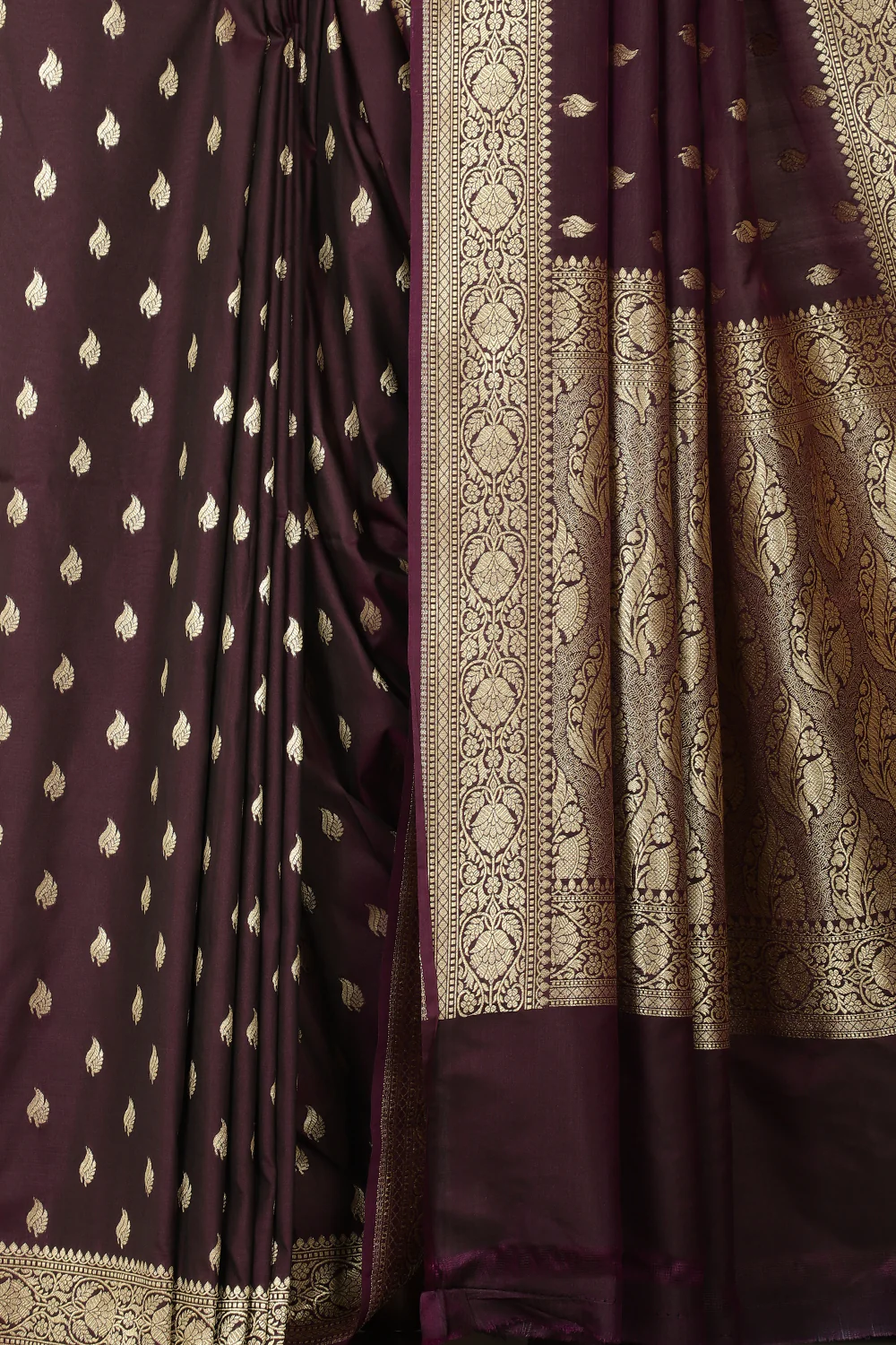 Dark Purple Banarasi Woven SIlk Saree - Image 2