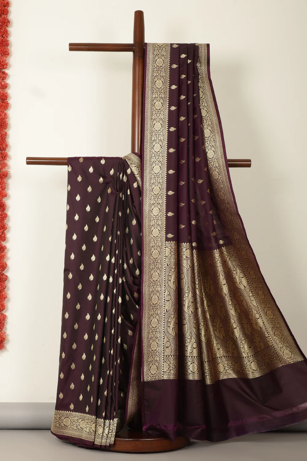 Dark Purple Banarasi Woven SIlk Saree - Image 3