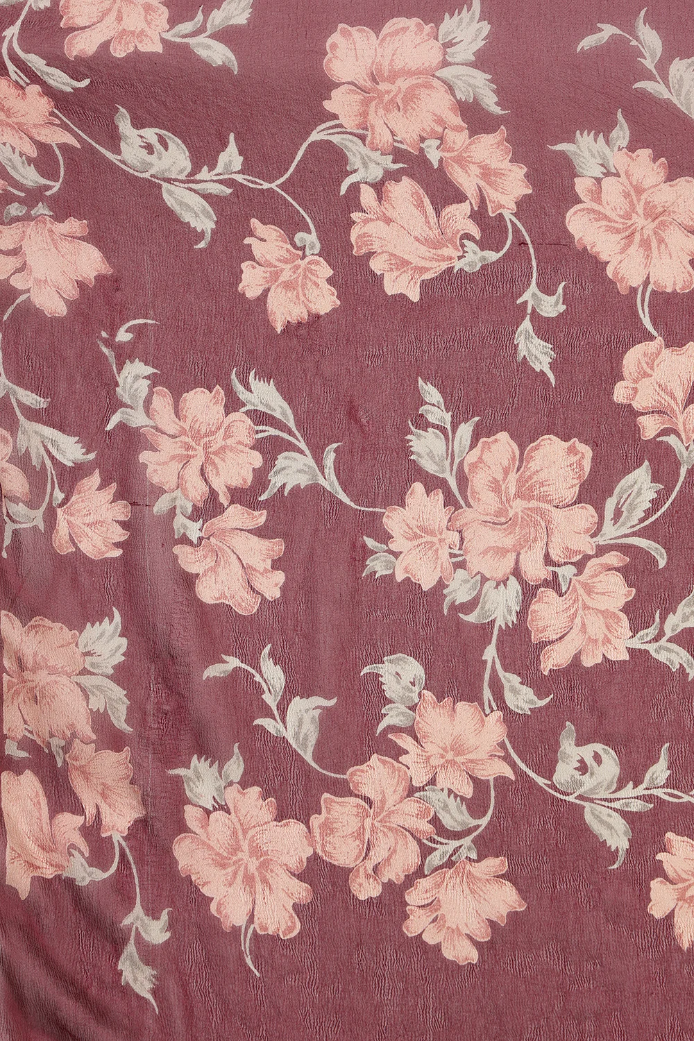 Dark Scarlet Chiffon Floral Zari Border & Floral Printed Saree - Image 6