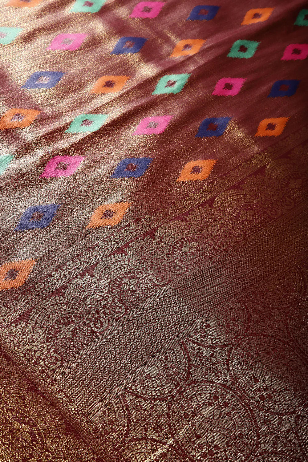Dark Scarlet Color Silk Resham and Zari Woven Saree - Image 2