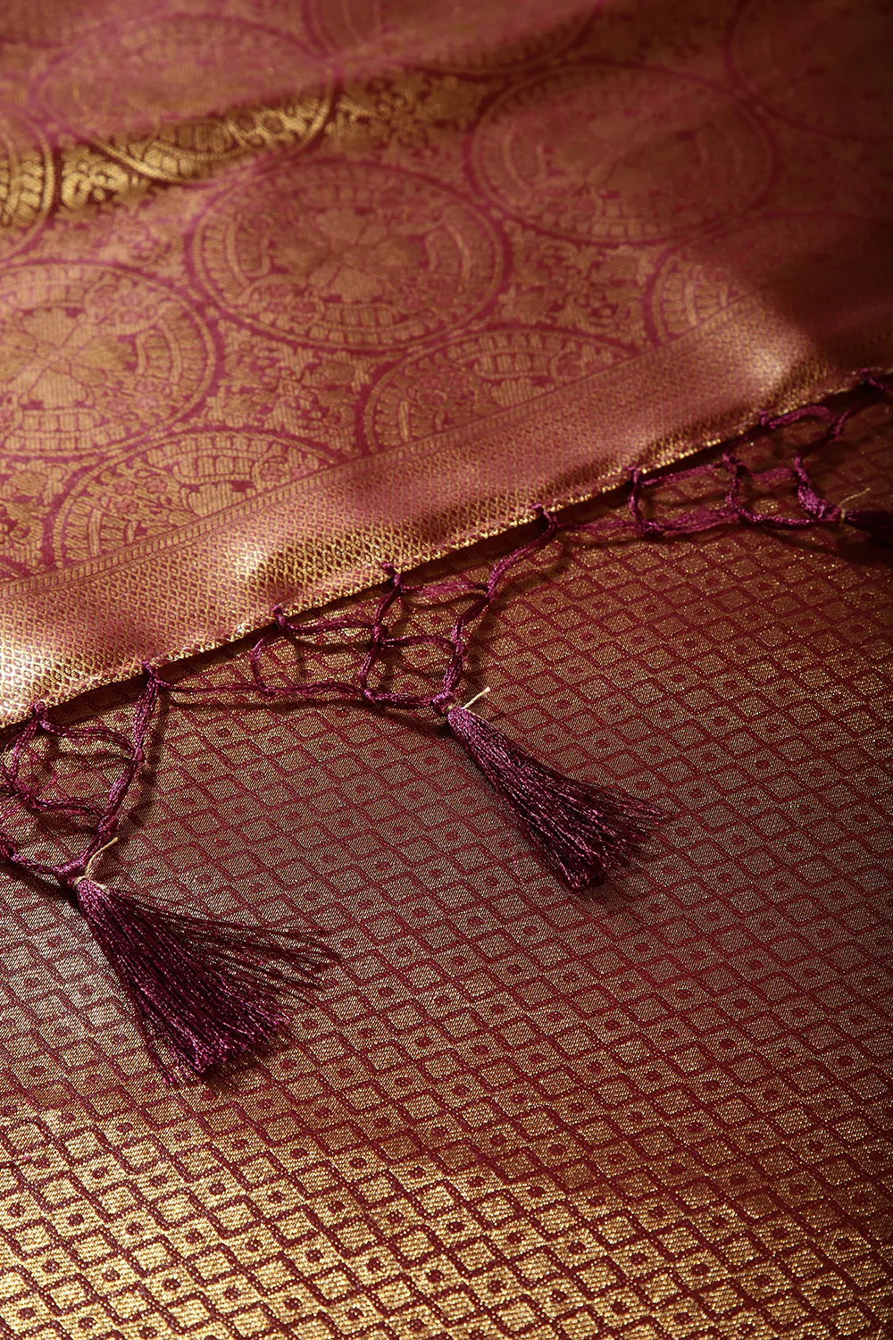 Dark Scarlet Color Silk Resham and Zari Woven Saree - Image 3