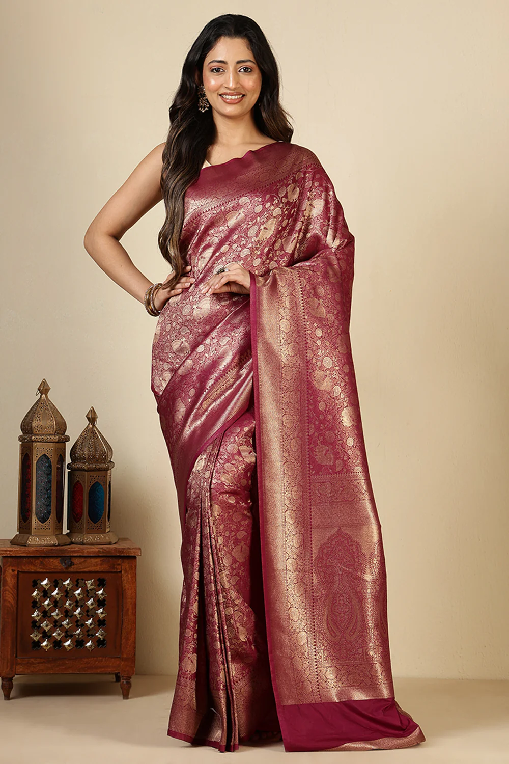 Dark Scarlet South Silk Woven Saree - Image 2
