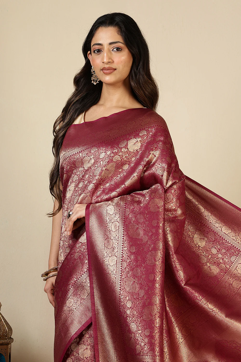 Dark Scarlet South Silk Woven Saree - Image 5