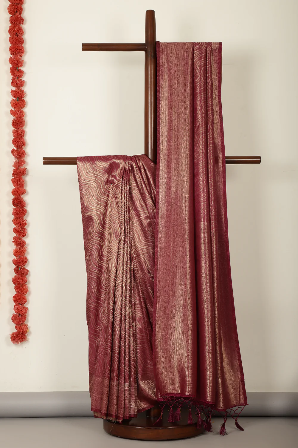 Dark Scarlet Zari Woven Soft Silk Saree