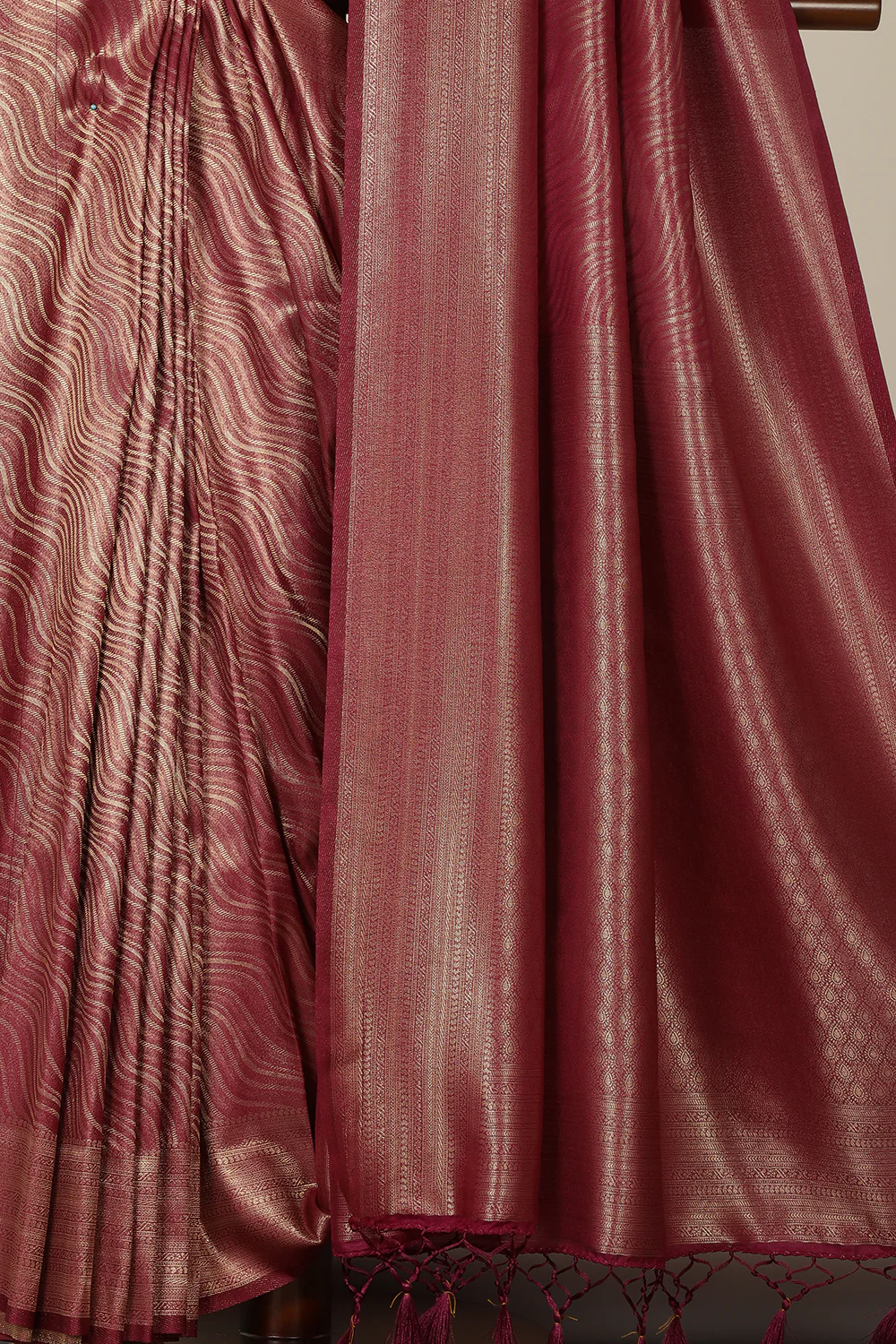 Dark Scarlet Zari Woven Soft Silk Saree - Image 3