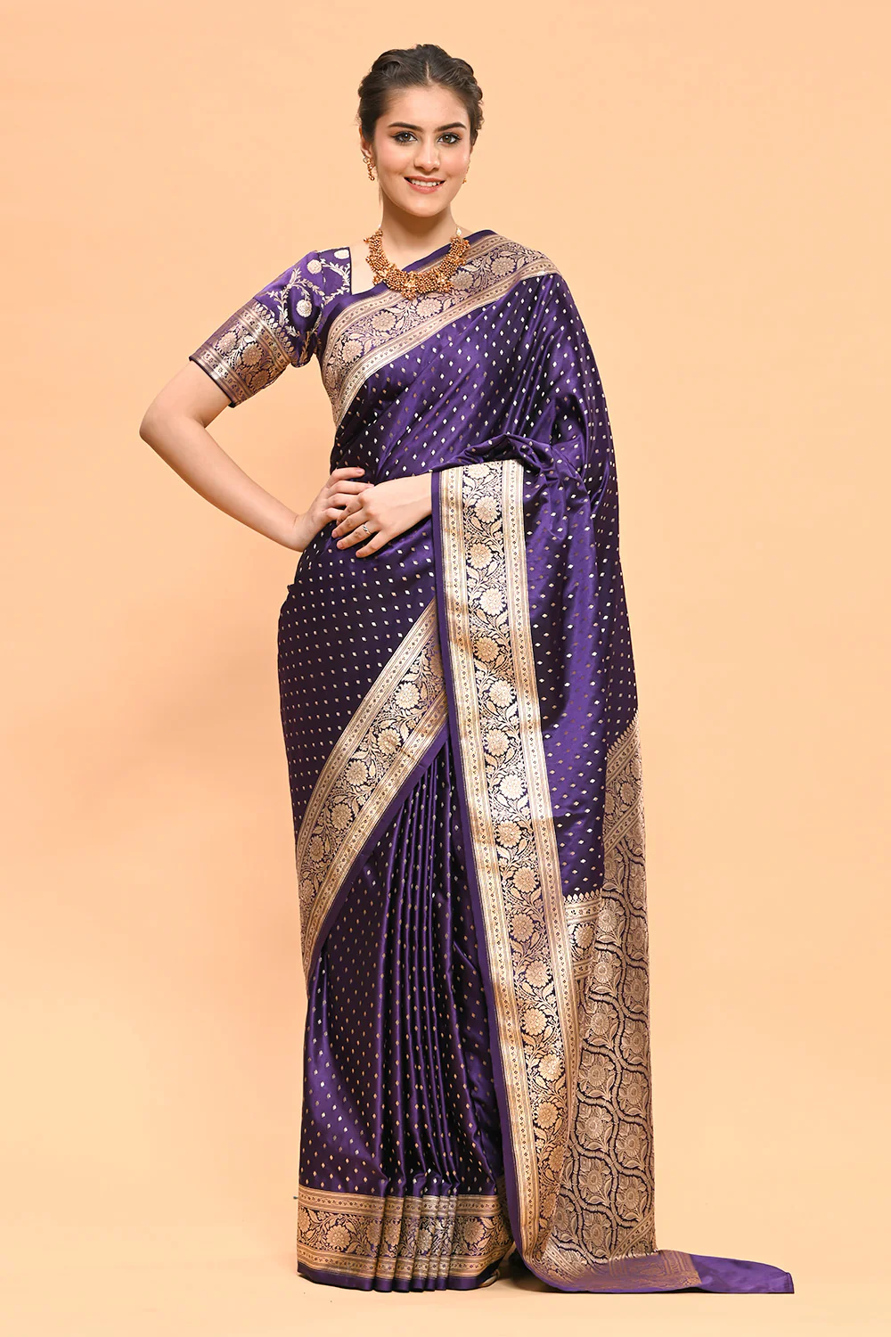 Dark Violet Color Zari Woven Banarasi Silk Woven - Image 5