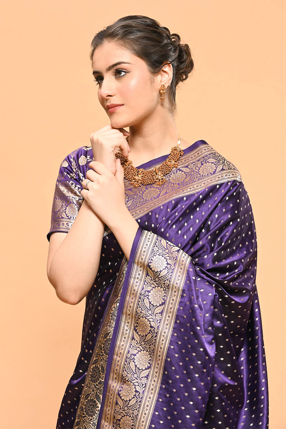 Dark Violet Color Zari Woven Banarasi Silk Woven - Image 7