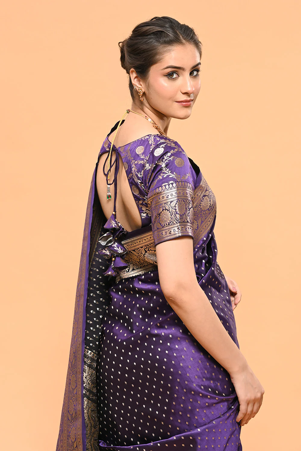 Dark Violet Color Zari Woven Banarasi Silk Woven - Image 9
