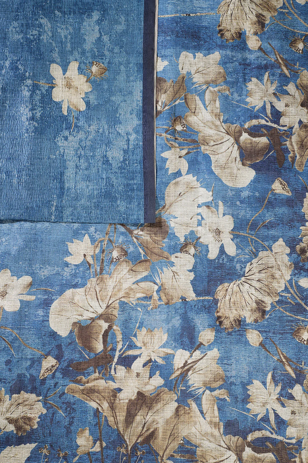 Dusky Blue Tussar Silk Floral Printed Saree - Image 2