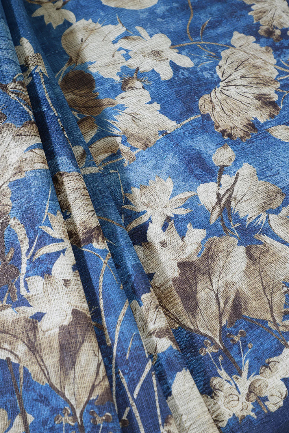 Dusky Blue Tussar Silk Floral Printed Saree - Image 3