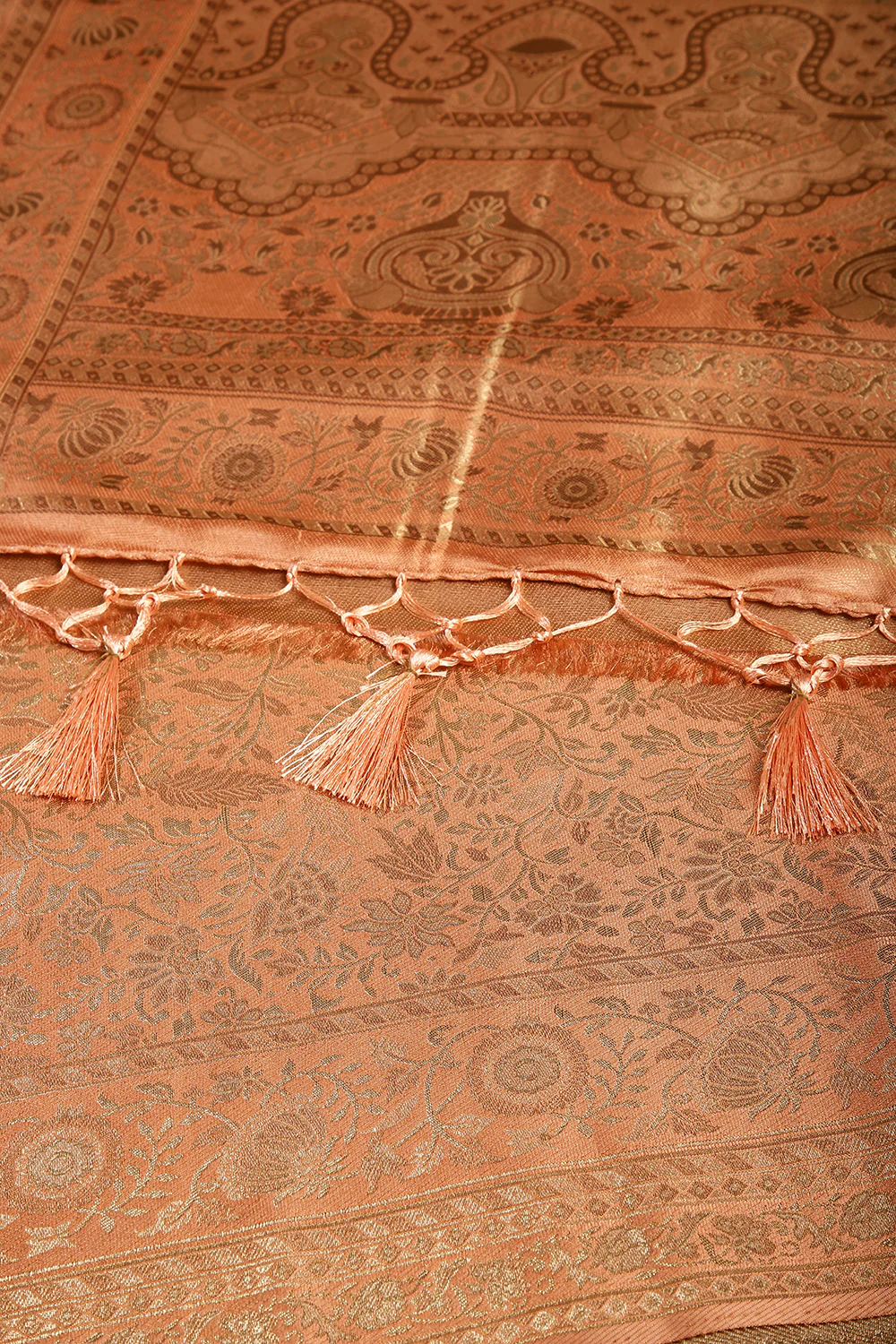 Dusty Peach Colour South Silk Heavy Woven Saree - Image 3