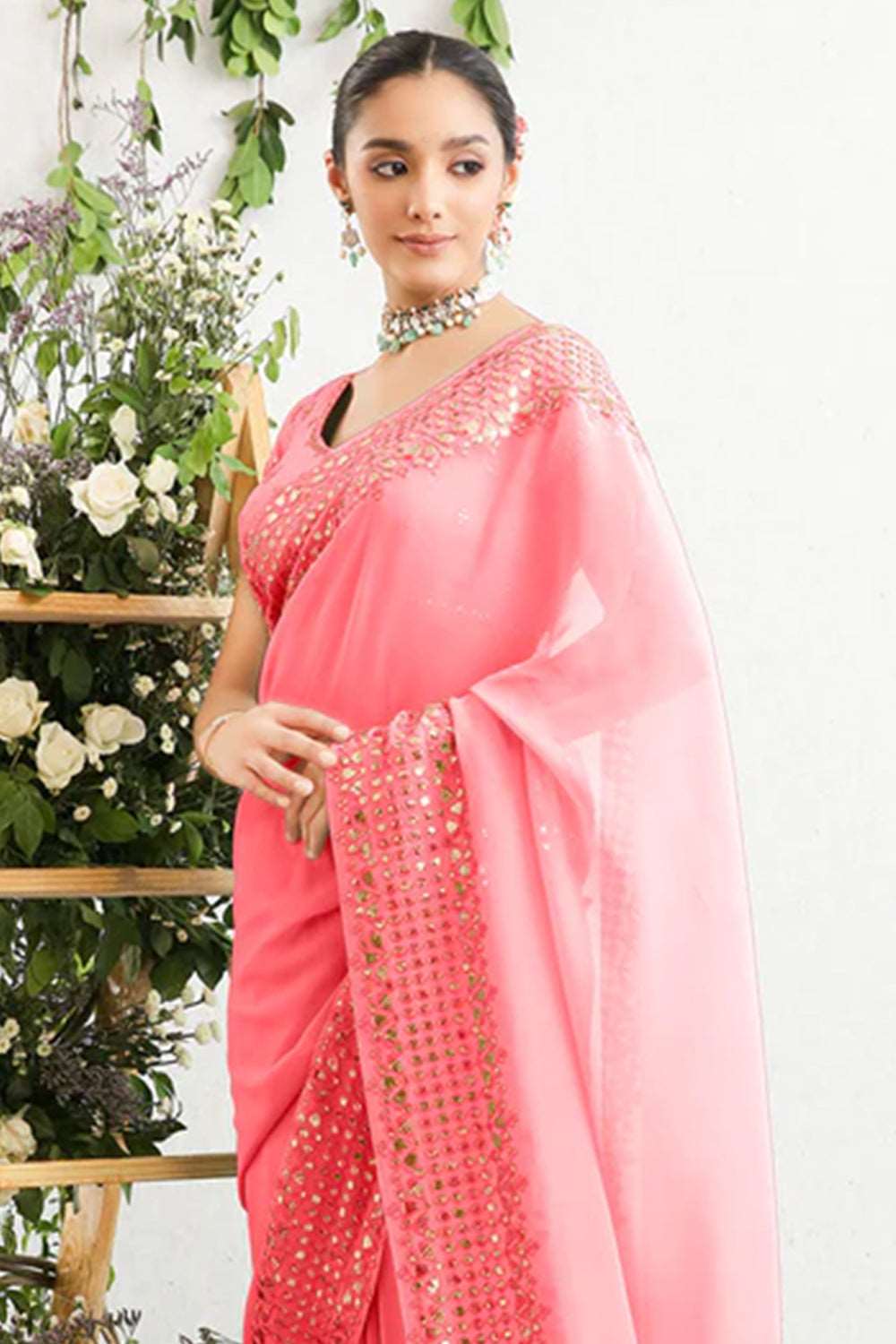 Dusty Pink Color Georgette Saree. - Image 2