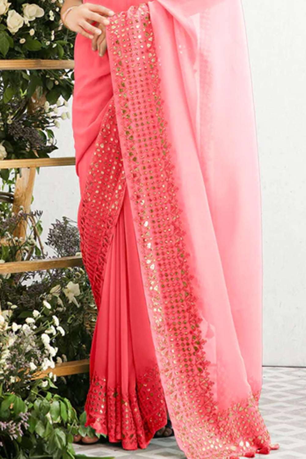 Dusty Pink Color Georgette Saree. - Image 3