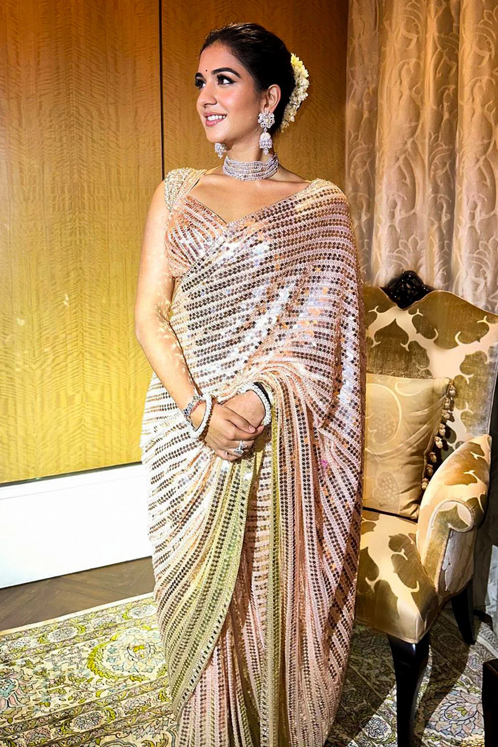 Dusty Pink Color Sequins Embroidered Georgette Saree - Image 8