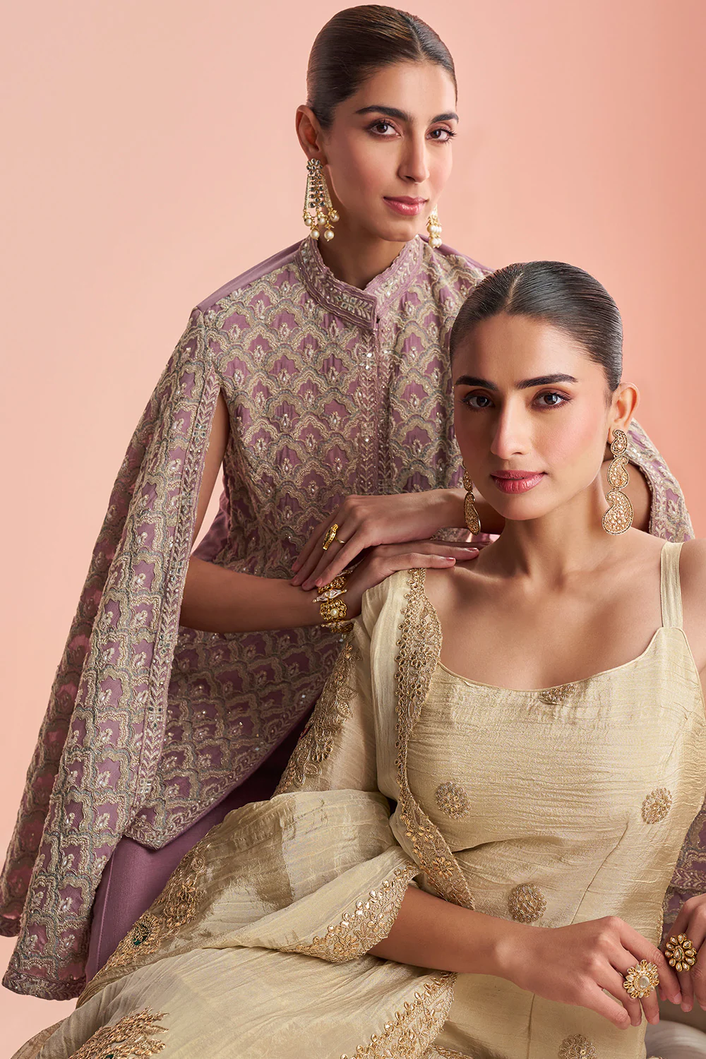 Dusty Pink Crepe Silk Embroidered Dress With Embroidered Palazzo - Image 5