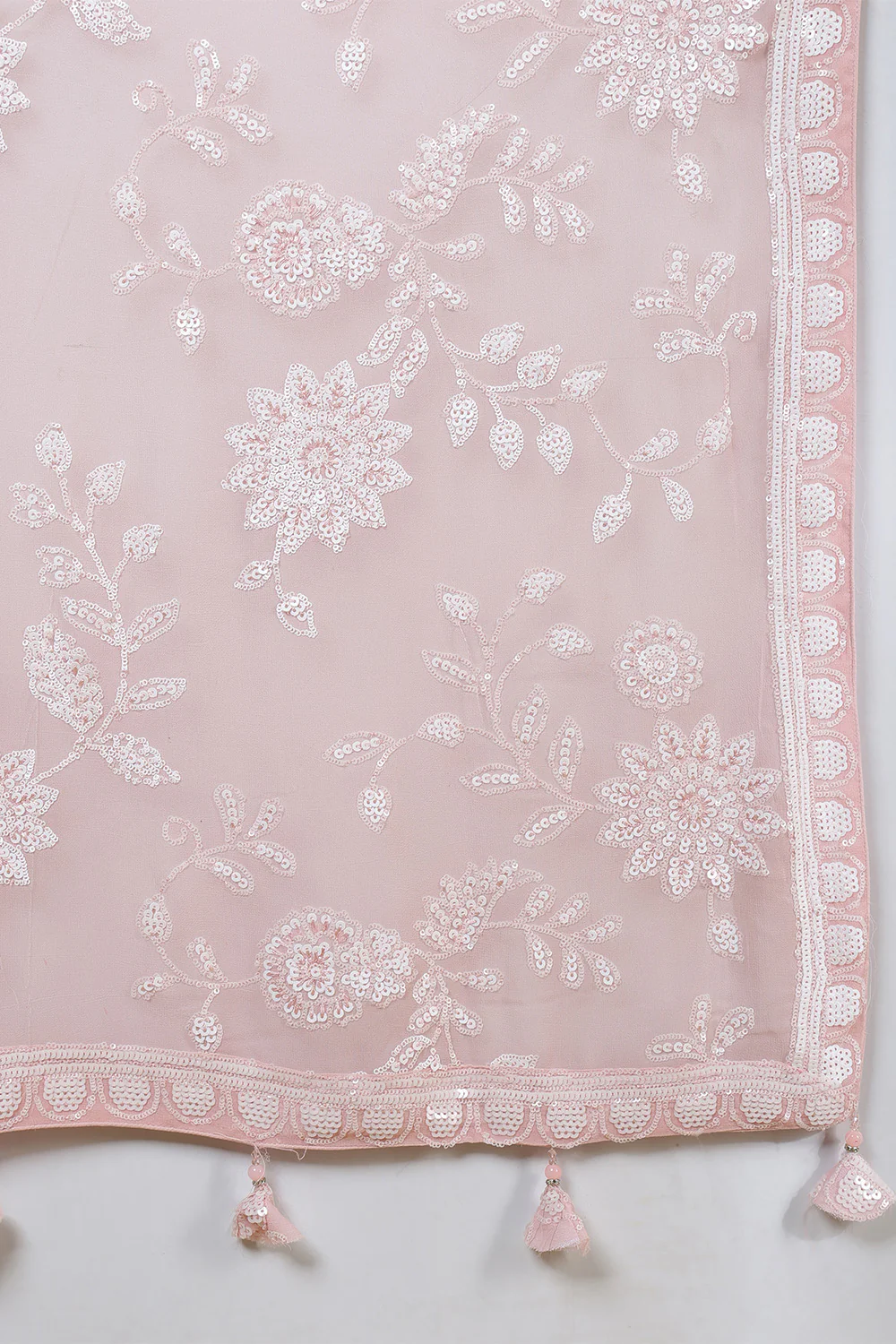 Dusty Pink Georgette Sequins Embroidered Saree - Image 9