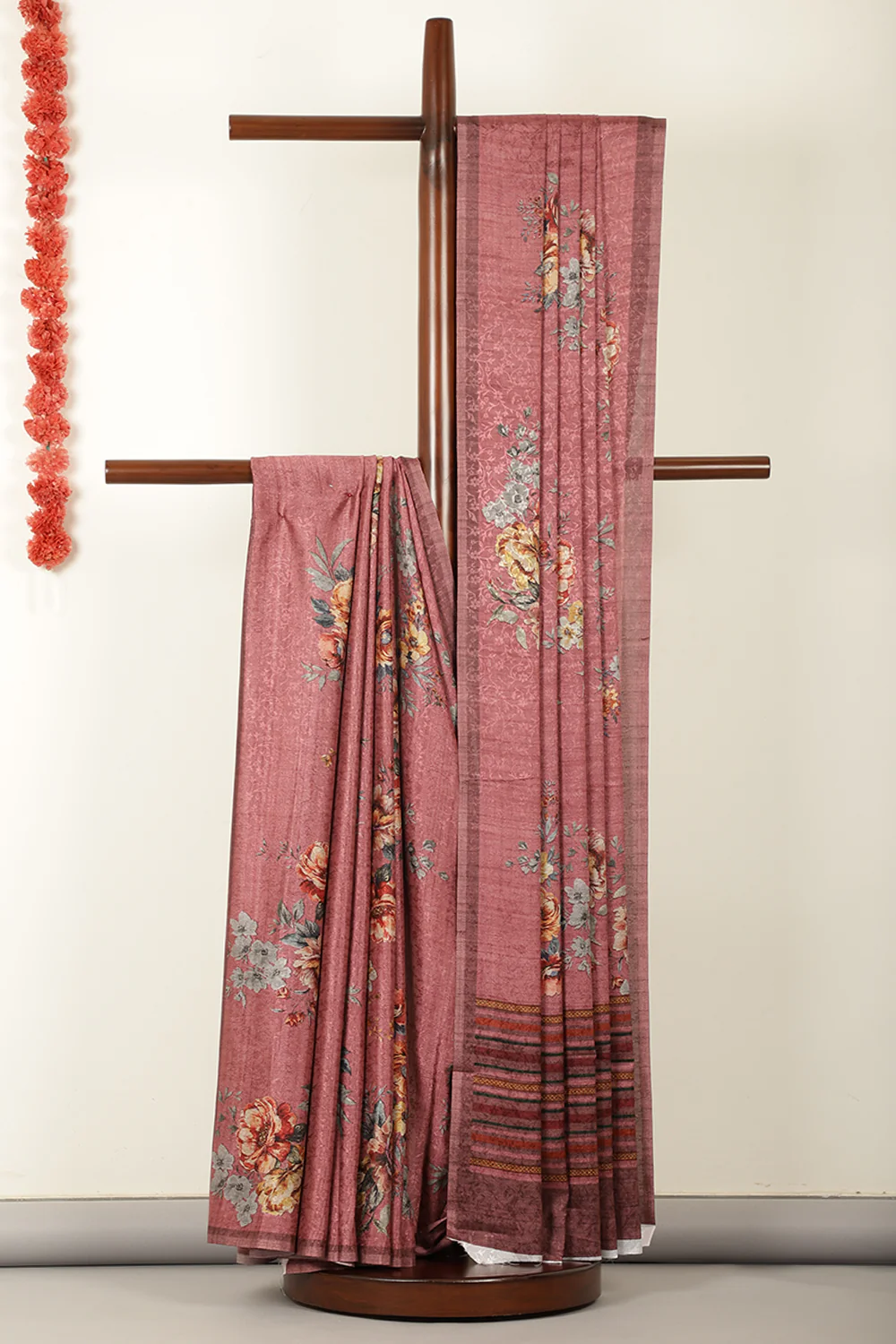 Dusty Pink Jacquard Silk Printed Saree - Image 6
