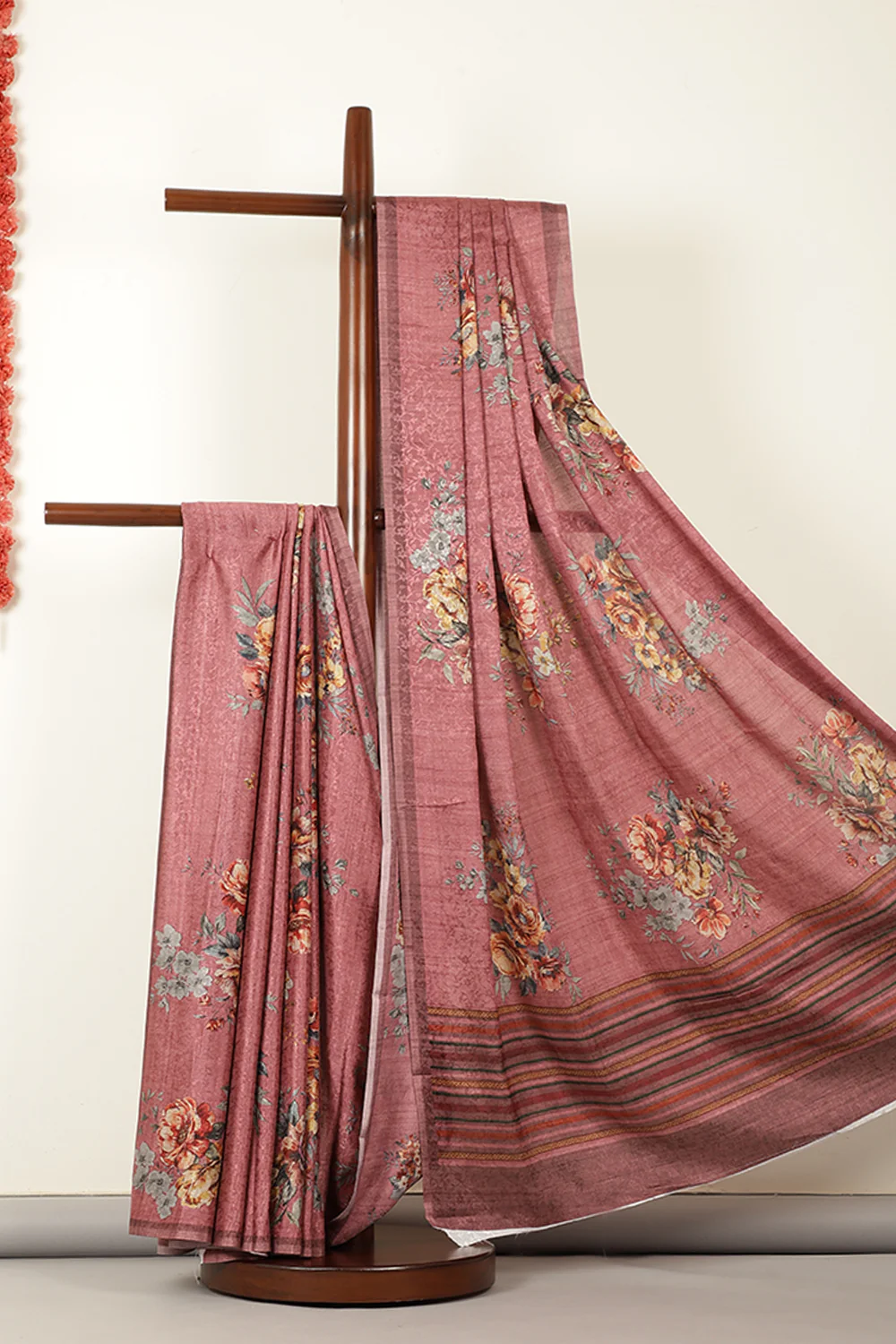 Dusty Pink Jacquard Silk Printed Saree - Image 8