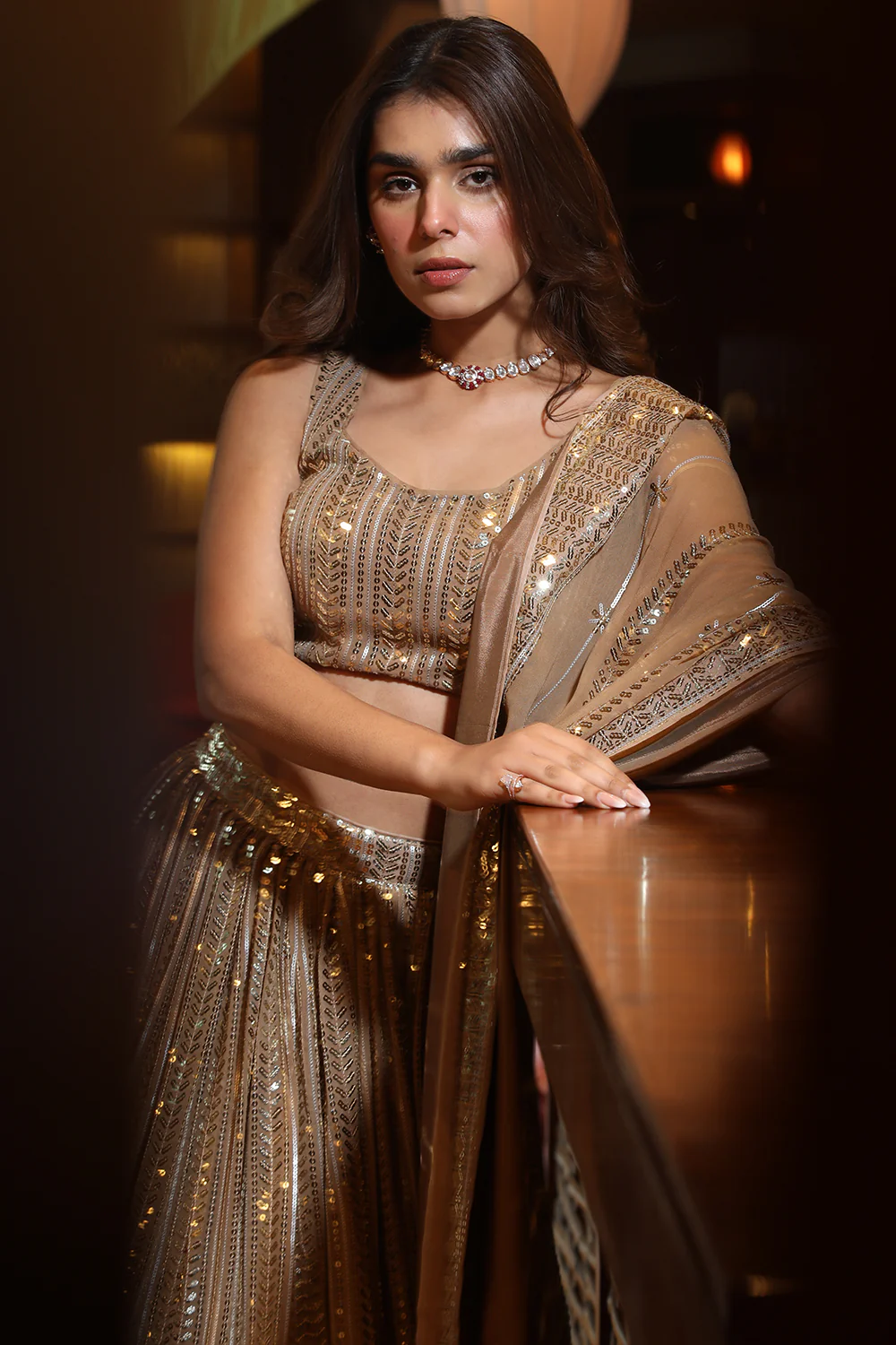 Fawn Color Sequins Georgette Lehenga - Image 7