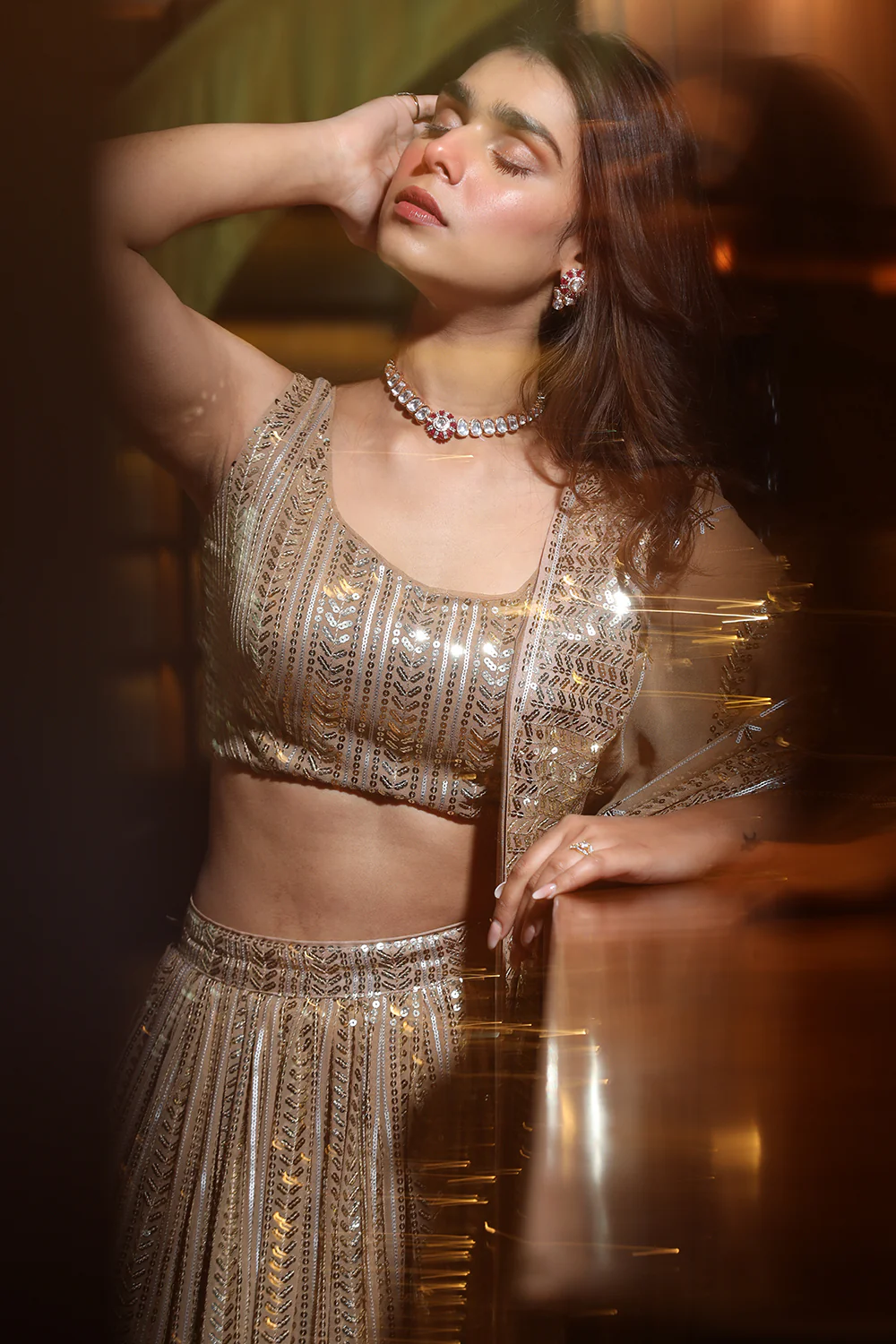 Fawn Color Sequins Georgette Lehenga - Image 9