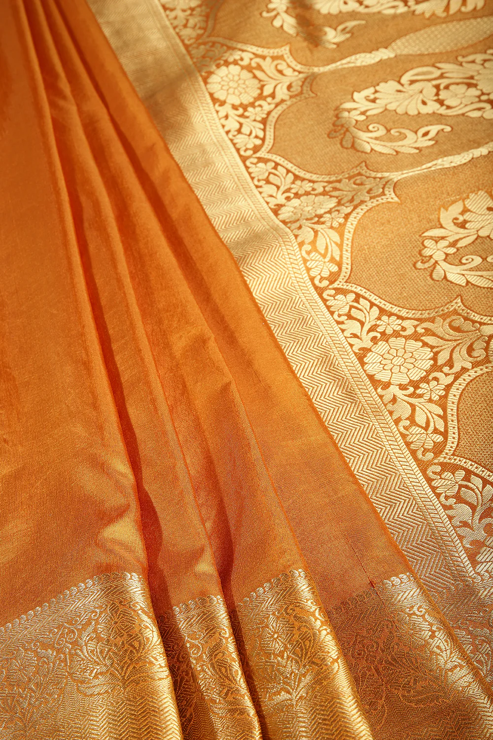 Fiery Orange Color Silk Woven Saree - Image 2