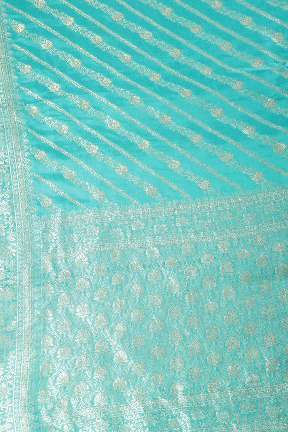 Firozi Color Banarasi Woven Tussar Silk Saree - Image 8