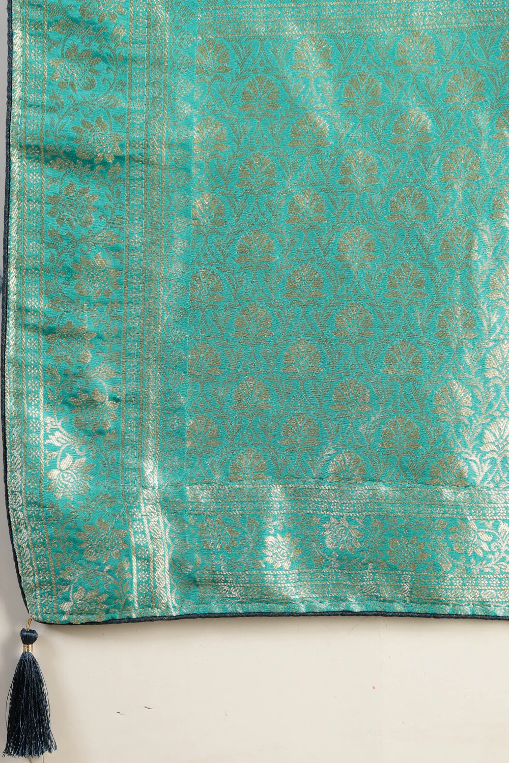 Firozi Color Banarasi Woven Tussar Silk Saree - Image 9