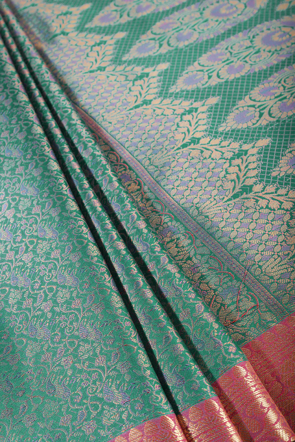 Firozi Cotton Silk Resham & Zari Woven Saree - Image 3