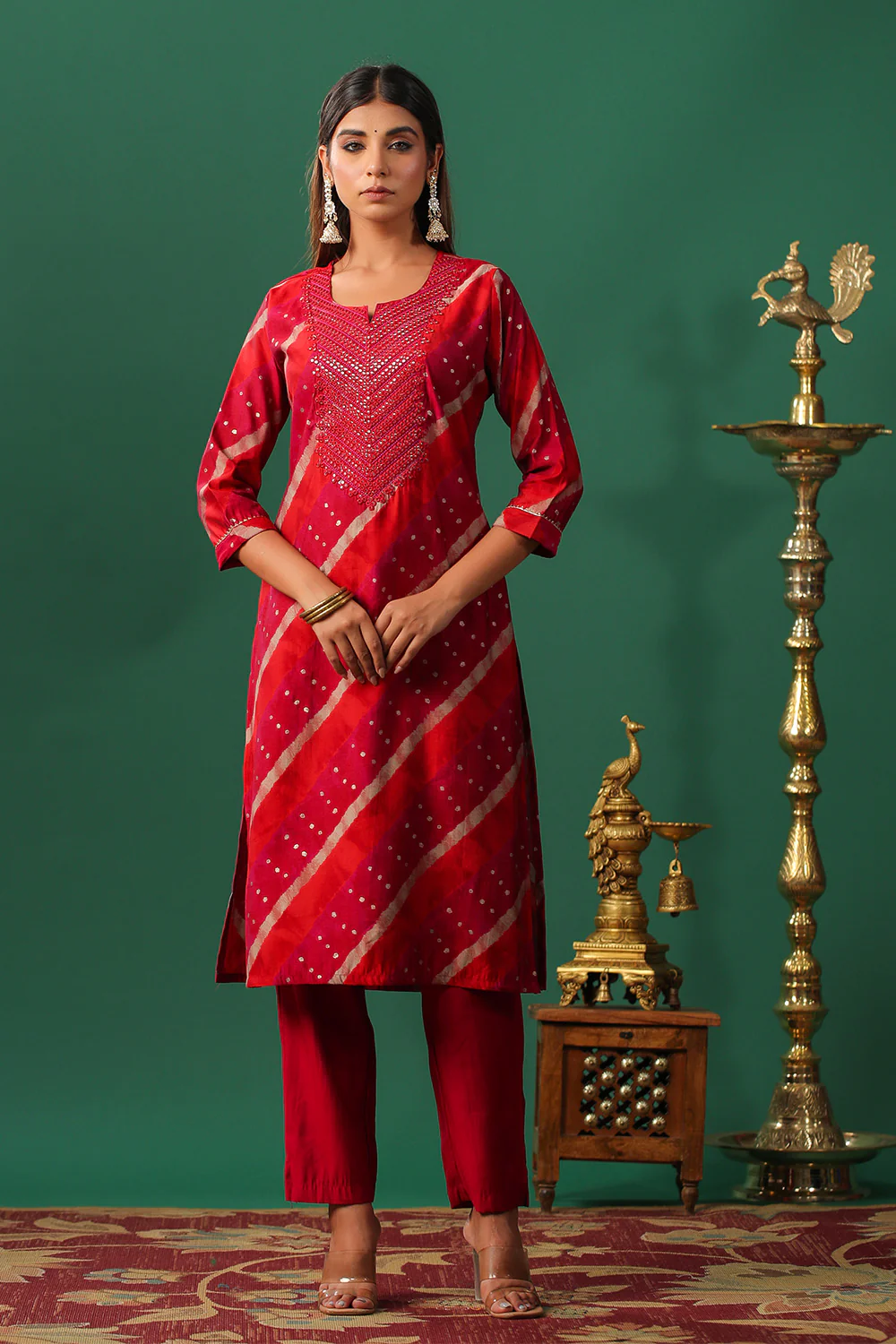 Fuchsia Pink Color Cotton Mirror Work Kurti - Image 3