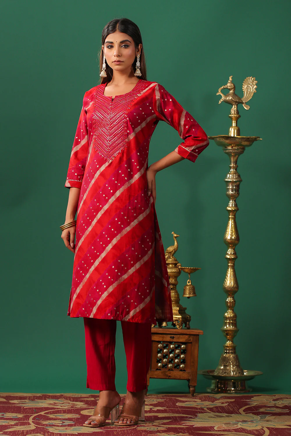 Fuchsia Pink Color Cotton Mirror Work Kurti - Image 4