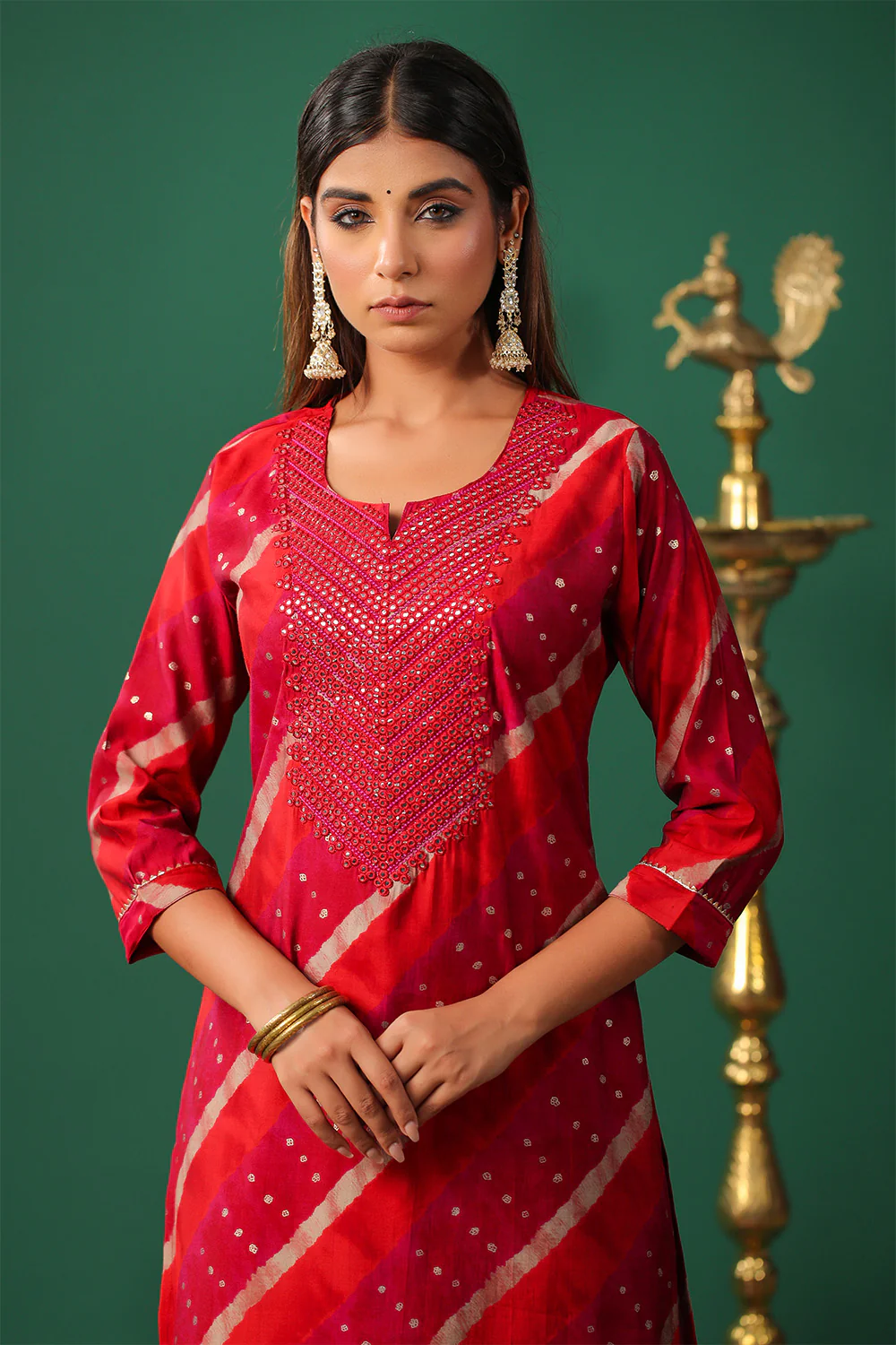 Fuchsia Pink Color Cotton Mirror Work Kurti - Image 6