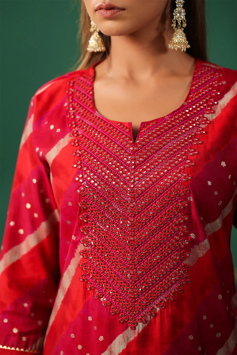 Fuchsia Pink Color Cotton Mirror Work Kurti - Image 7