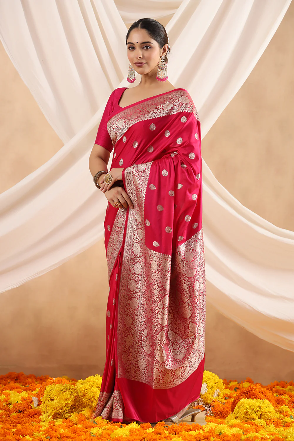 Fuchsia Pink Color Kosa Silk Saree - Image 4
