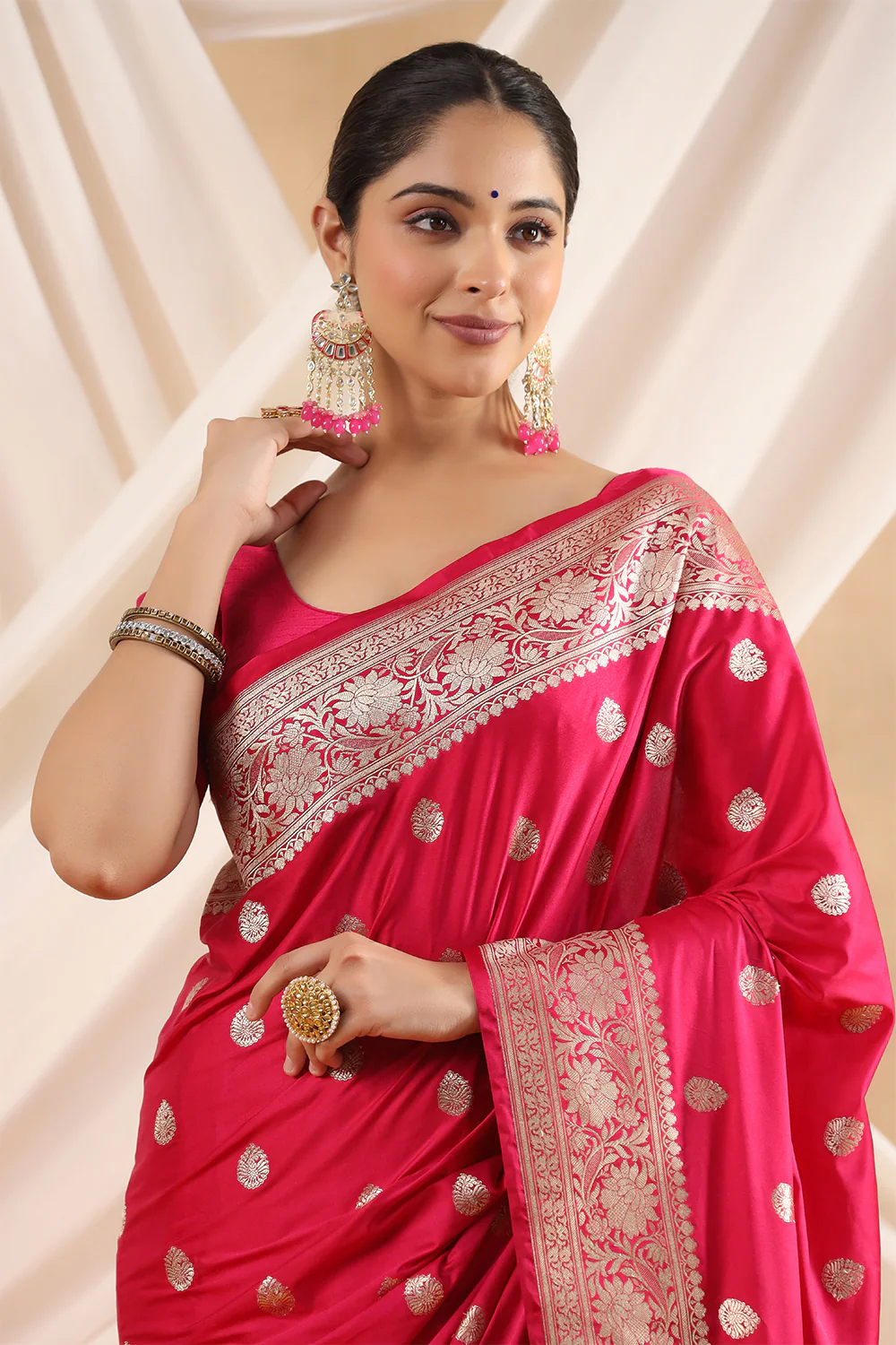 Fuchsia Pink Color Kosa Silk Saree - Image 7