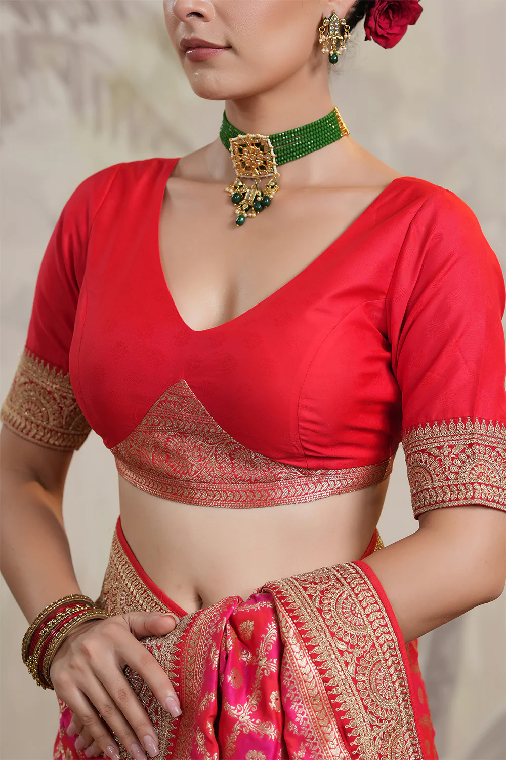 Fuchsia Pink Color Silk Woven Saree - Image 10