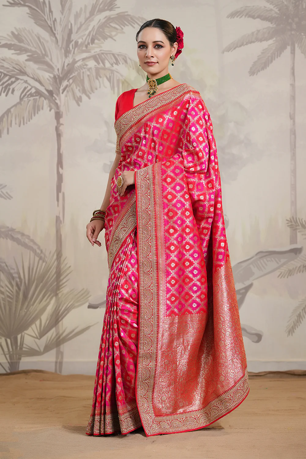 Fuchsia Pink Color Silk Woven Saree - Image 5