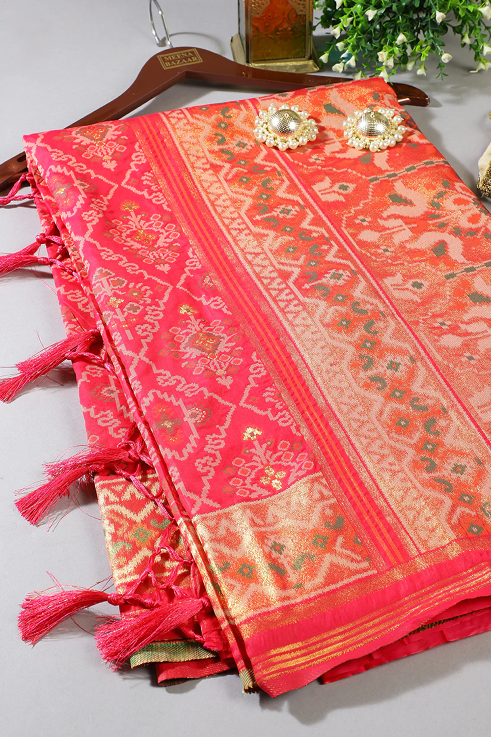 Fuchsia Pink Silk Patola Woven Saree
