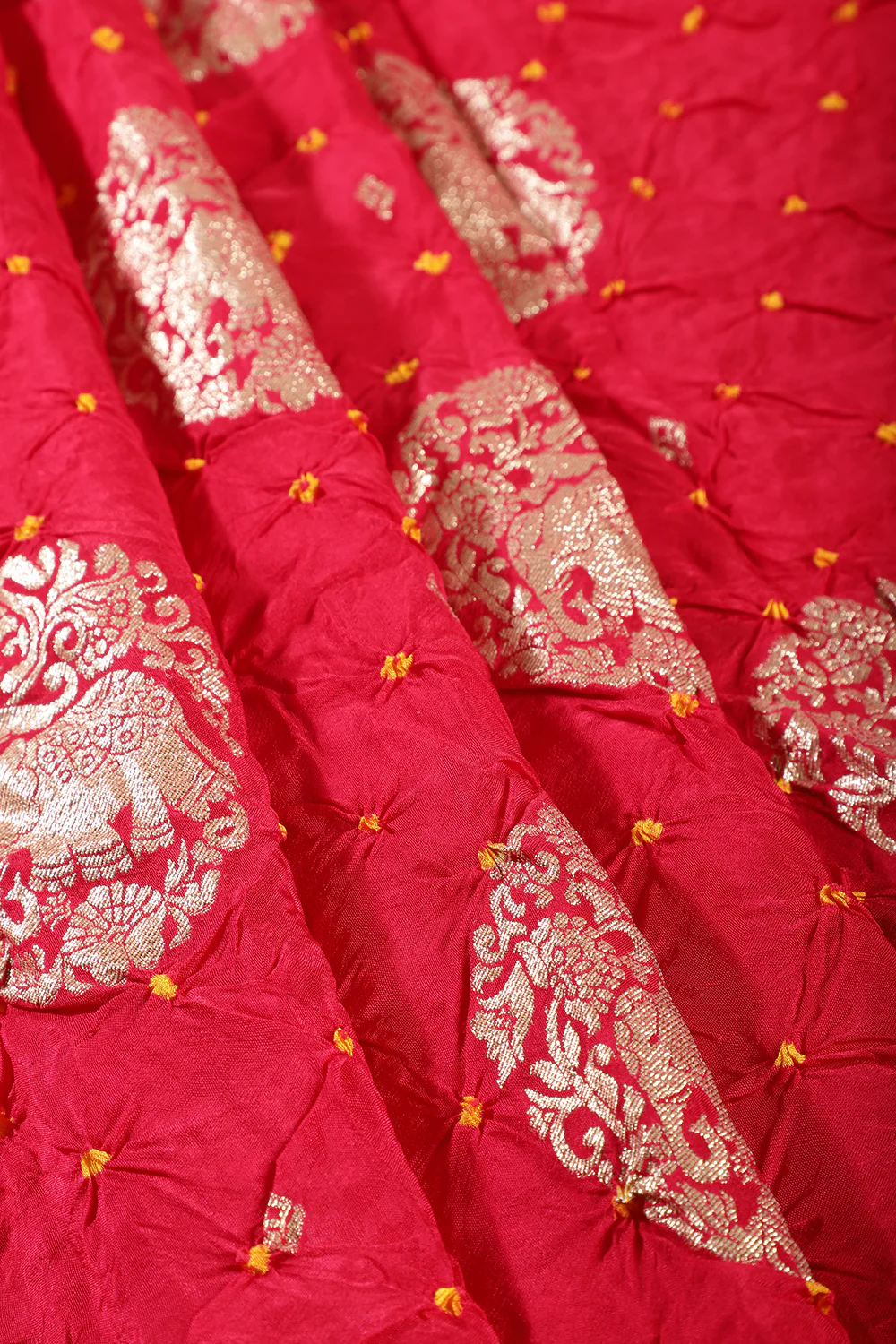 Fushia Pink Color Bandhej Modal Silk Zari Woven Saree - Image 2