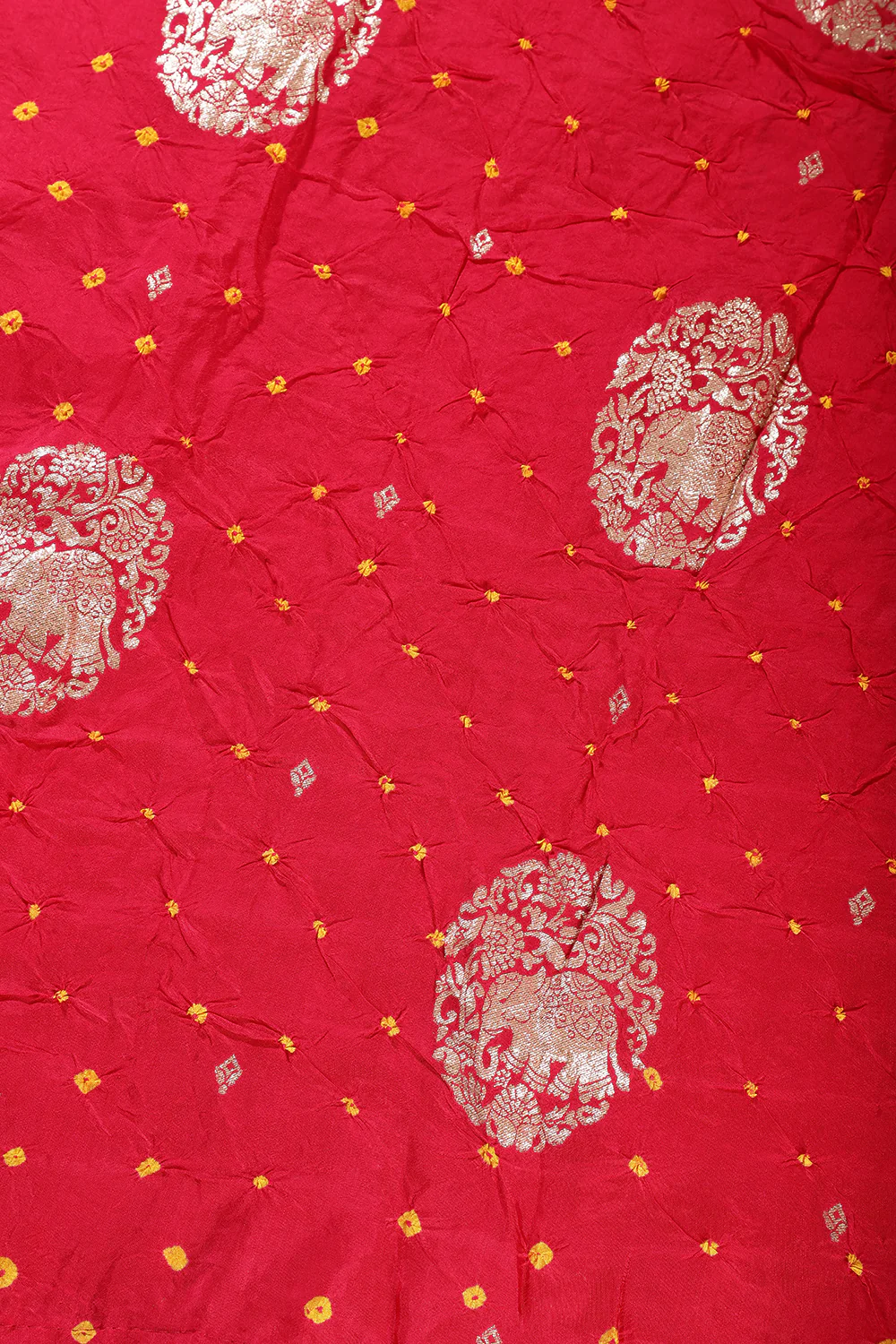 Fushia Pink Color Bandhej Modal Silk Zari Woven Saree - Image 3