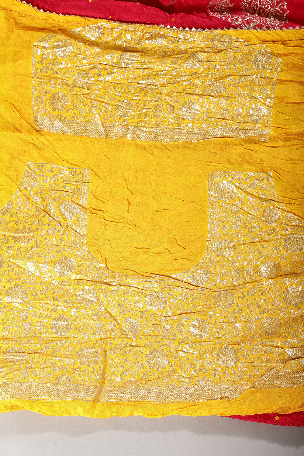 Fushia Pink Color Bandhej Modal Silk Zari Woven Saree - Image 4