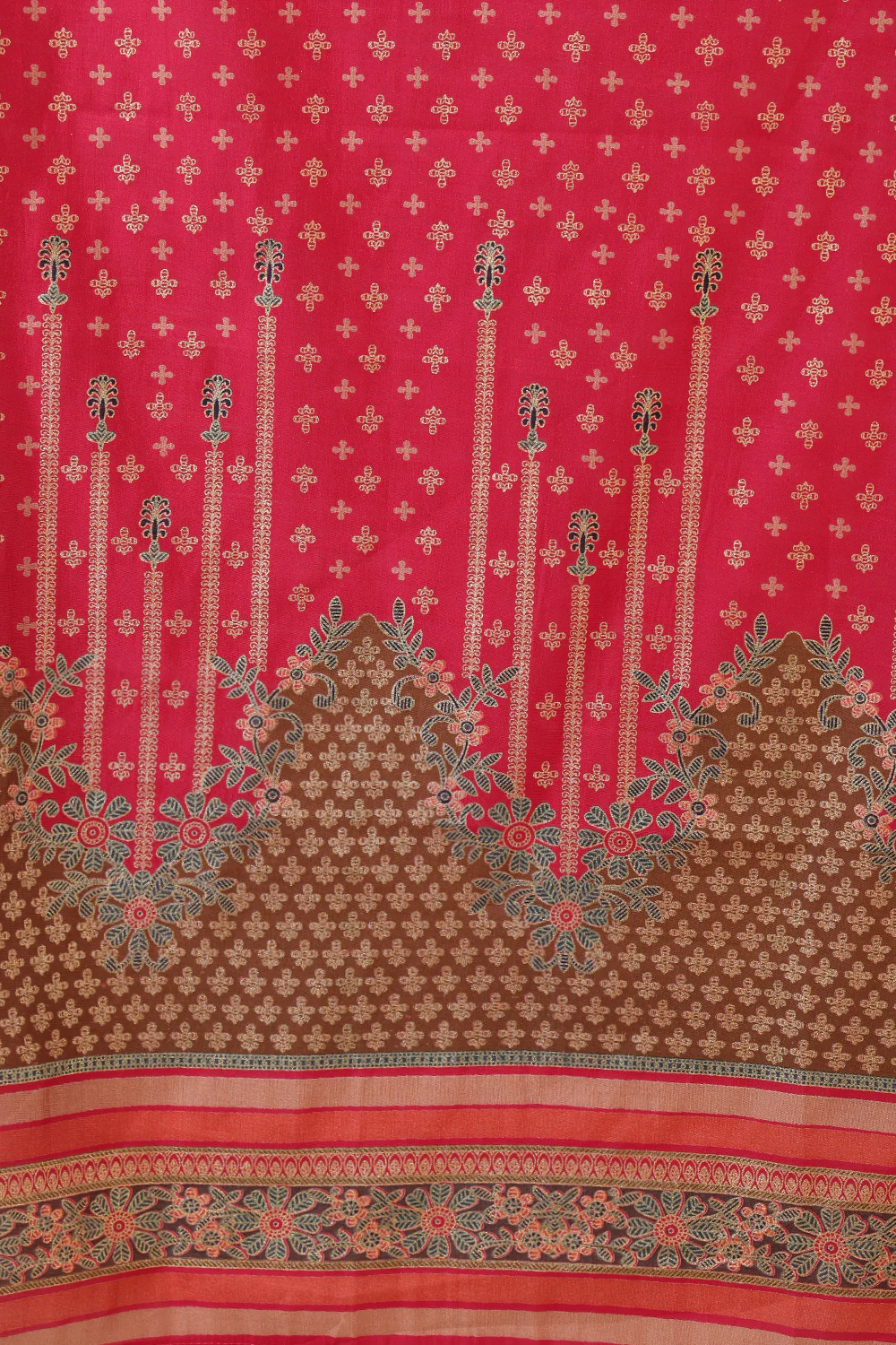 Fushia Pink Color Printed Silk Embroidered Suit Set - Image 8