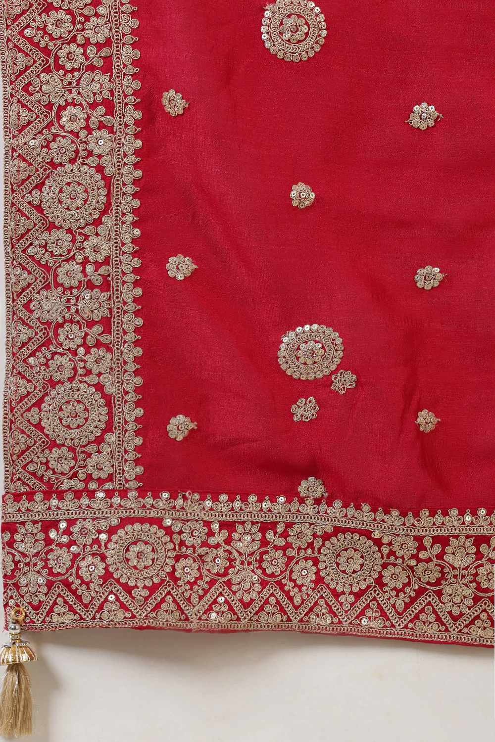 Fushia Pink Color Silk Neck Embroidered Suit Set - Image 5