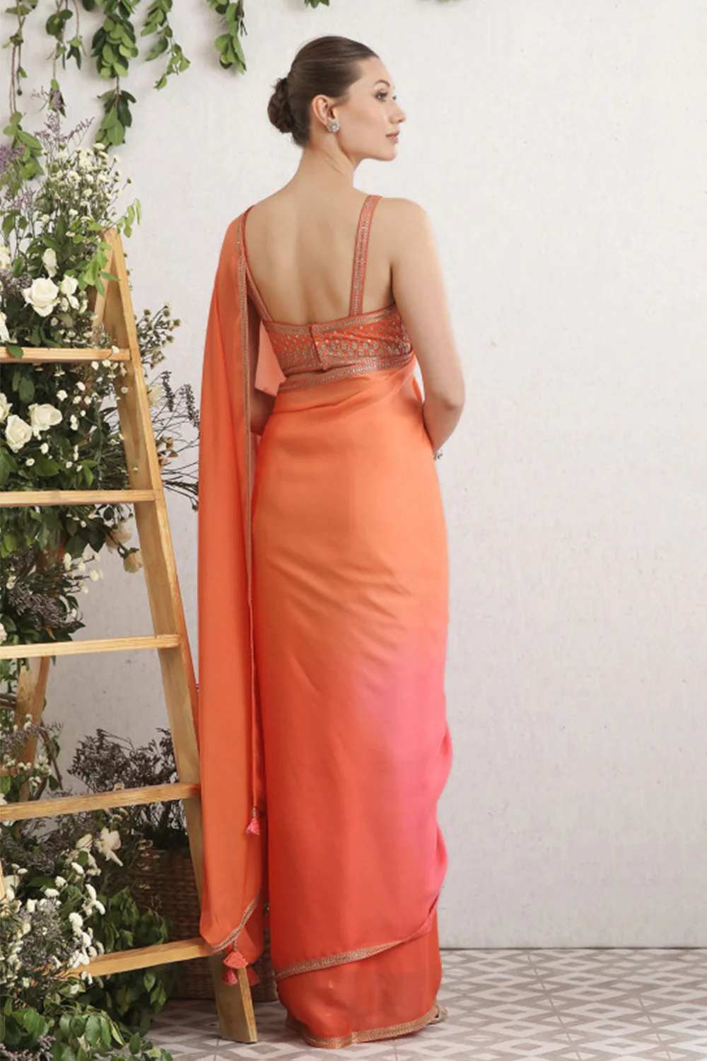 Gajari Color Satin Saree With Readymade Blouse - Image 3