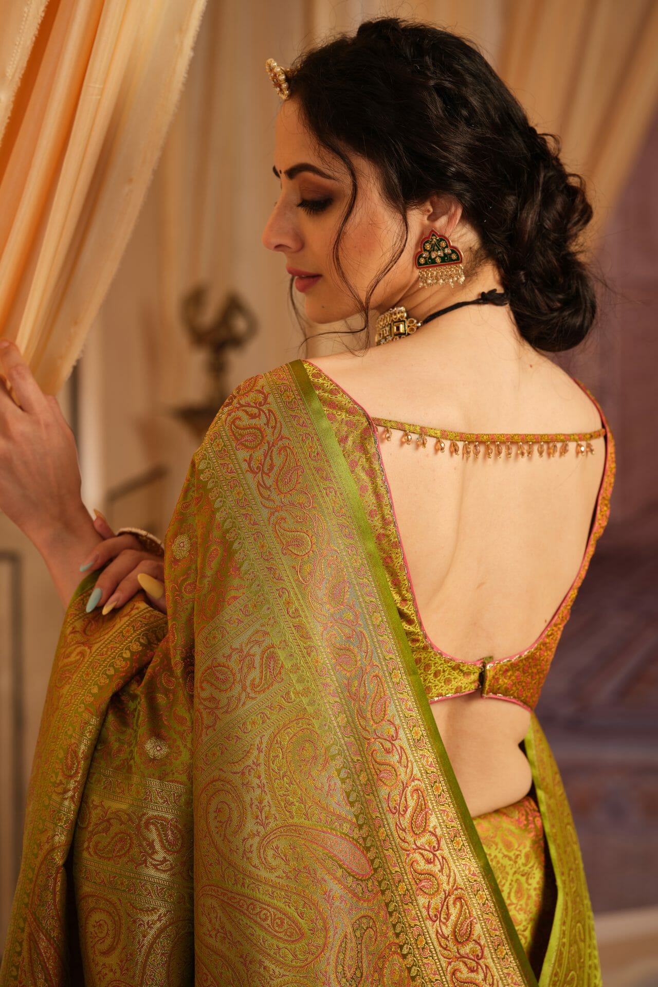 Green Banarasi Silk Saree - Image 3