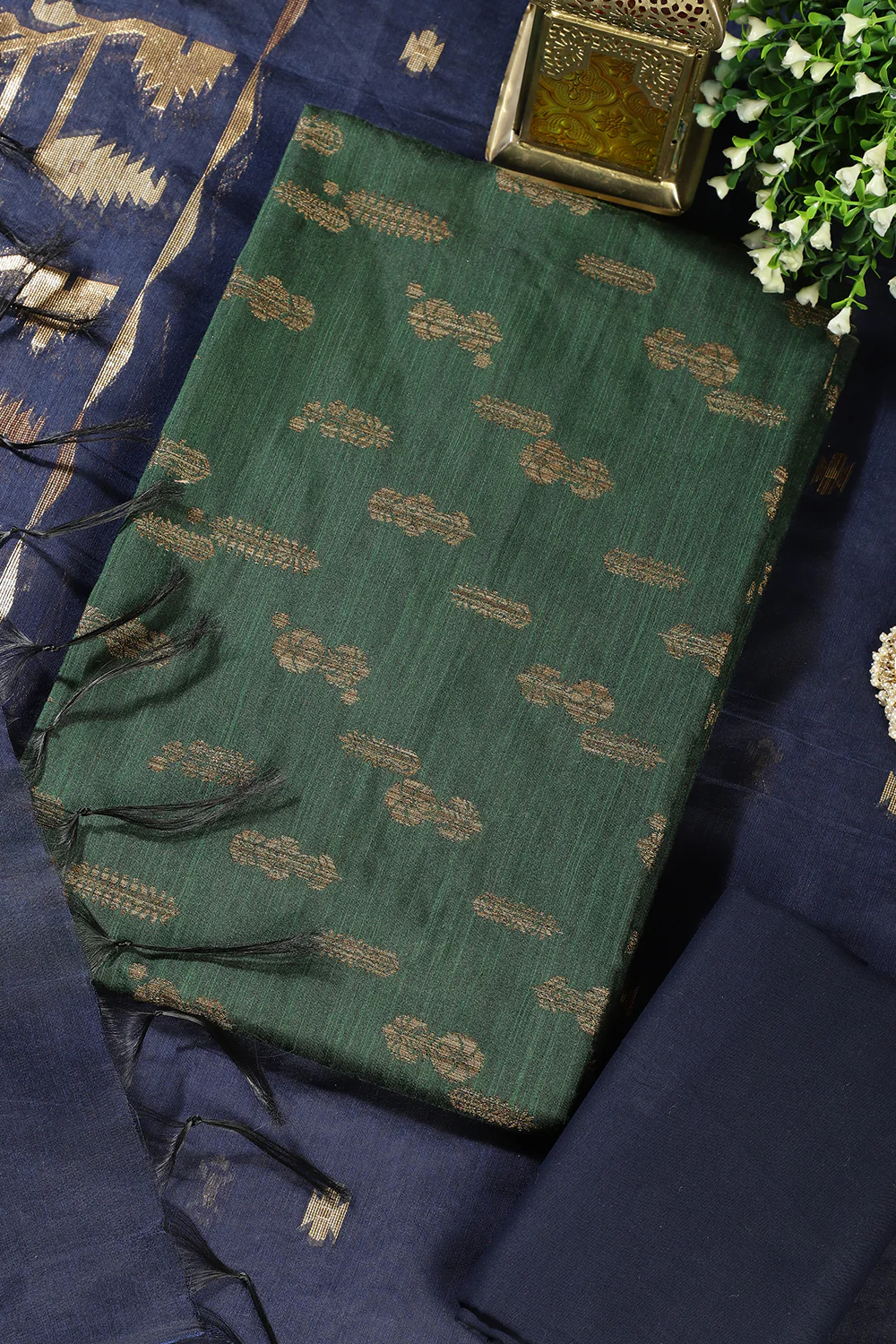 Green Chanderi Silk Woven Unstitched Suit - Image 2