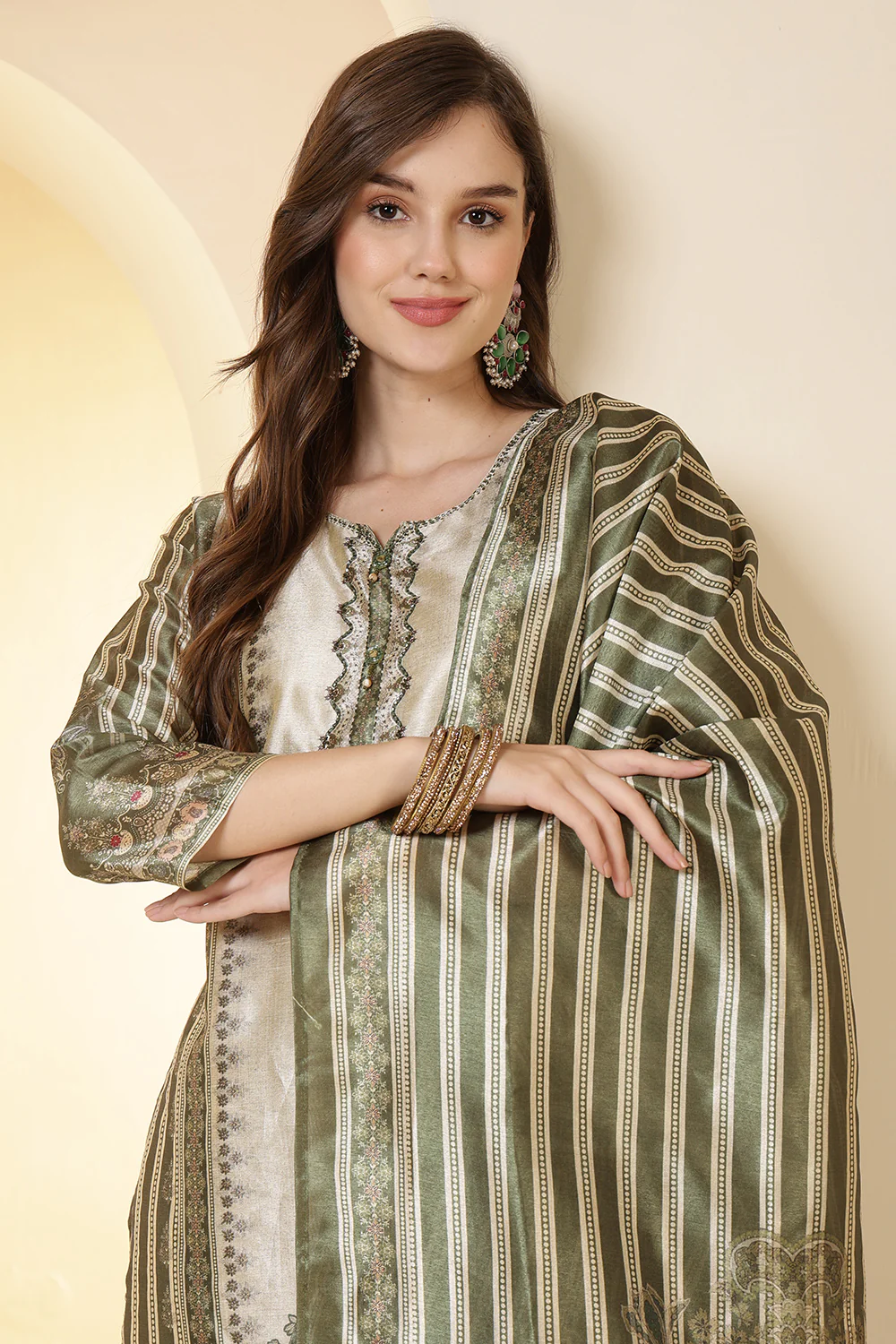 Green Color Chanderi Silk Printed Straight Suit - Image 3