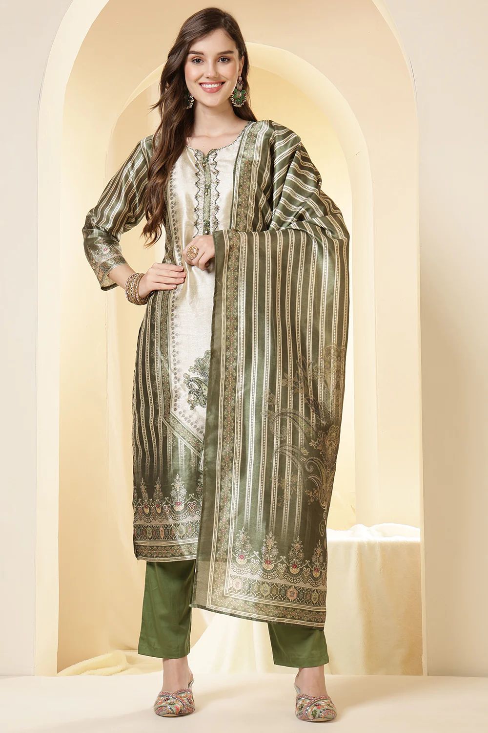 Green Color Chanderi Silk Printed Straight Suit - Image 6