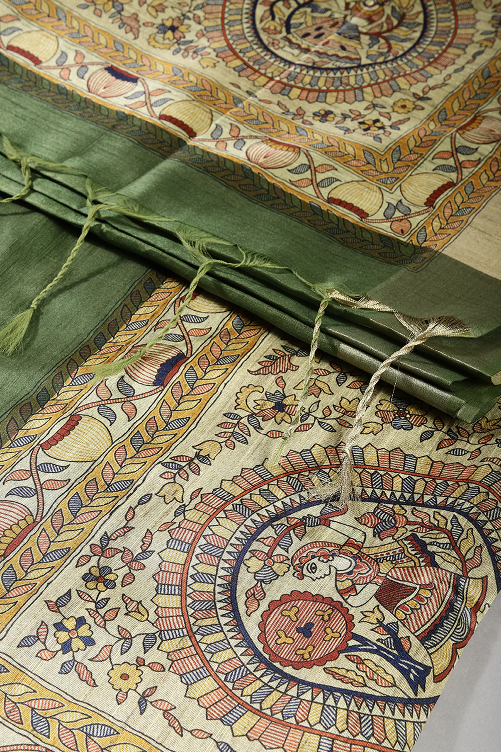 Green Color Cotton Silk Madhubani Print Saree - Image 4