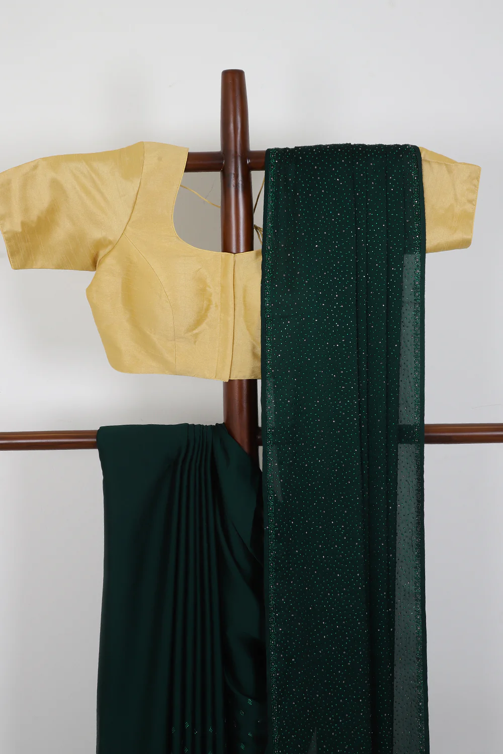 Green Color Satin Swarovski Work Saree - Image 3